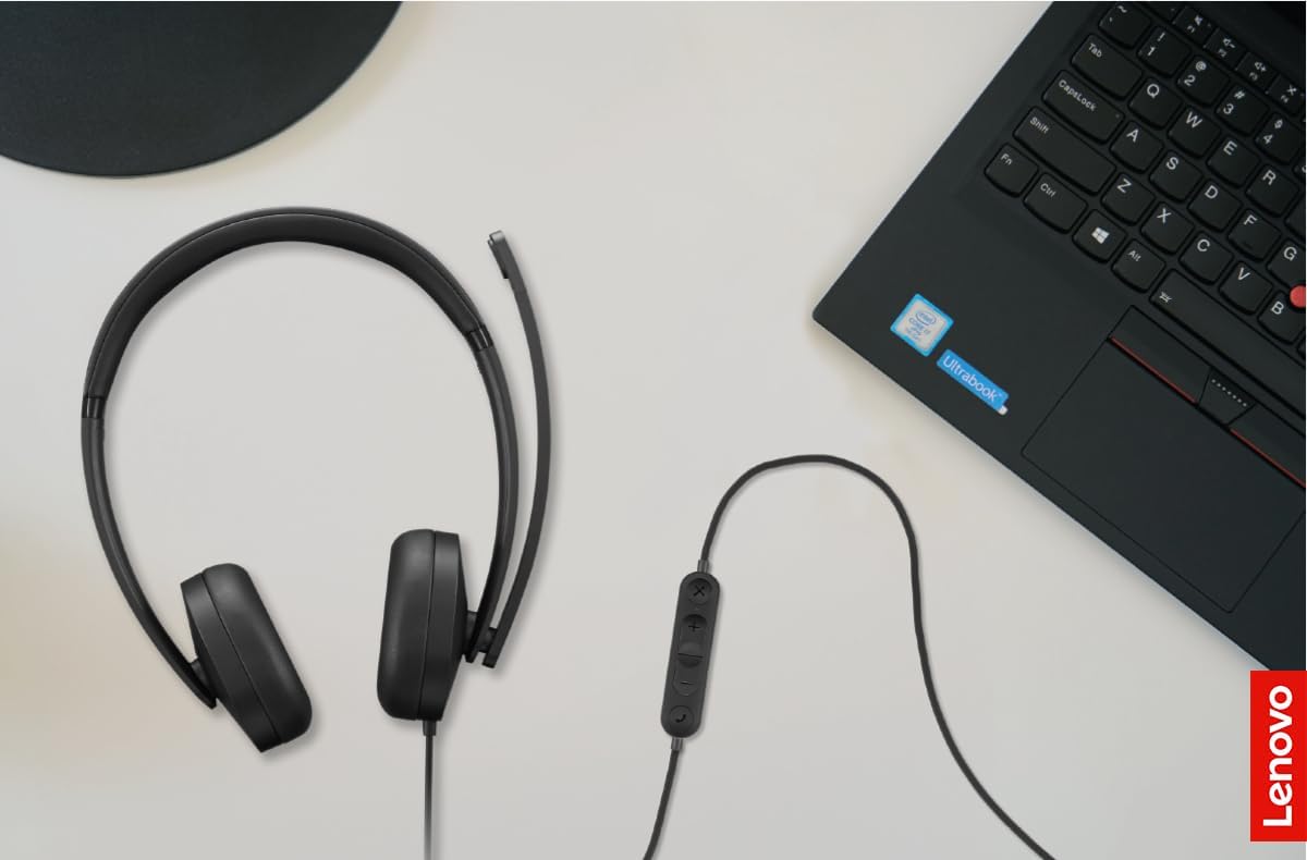 Lenovo 115 USB-A/USB-C Wired Stereo Headset – Lightweight, Noise-Cancelling, in-Line Control Box, USB-A to USB-C Adapter, Over-Ear Design, Headset with Mic for PC and Laptop, Black - Deeunta Domain