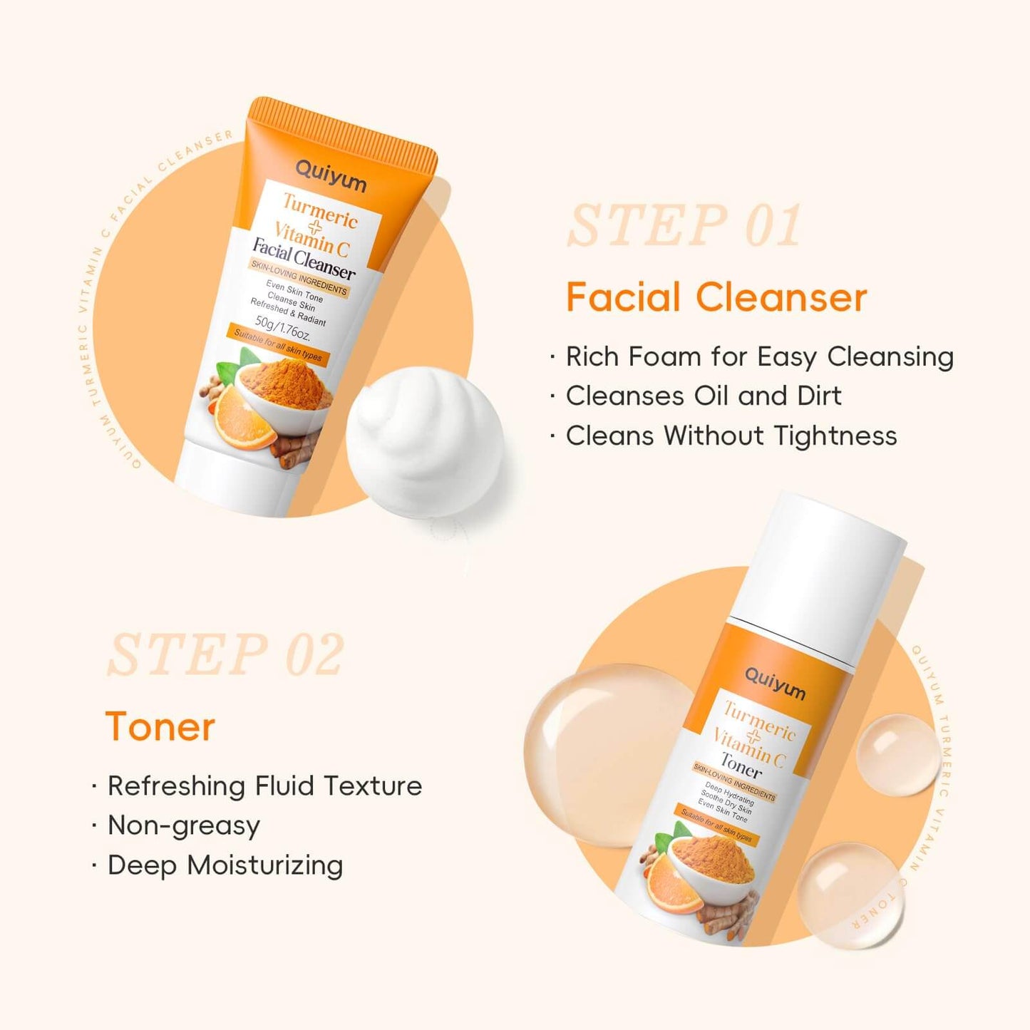QUIYUM Skin Care Set, Turmeric Vitamin C Skincare 7PCS - Facial Skin Care Routine Kit for Women, Dark Spot Remover for Face, Reduce Acne, Oil Control, Deep Clean, Birthday Mother's Day Gifts Sets - Deeunta Domain