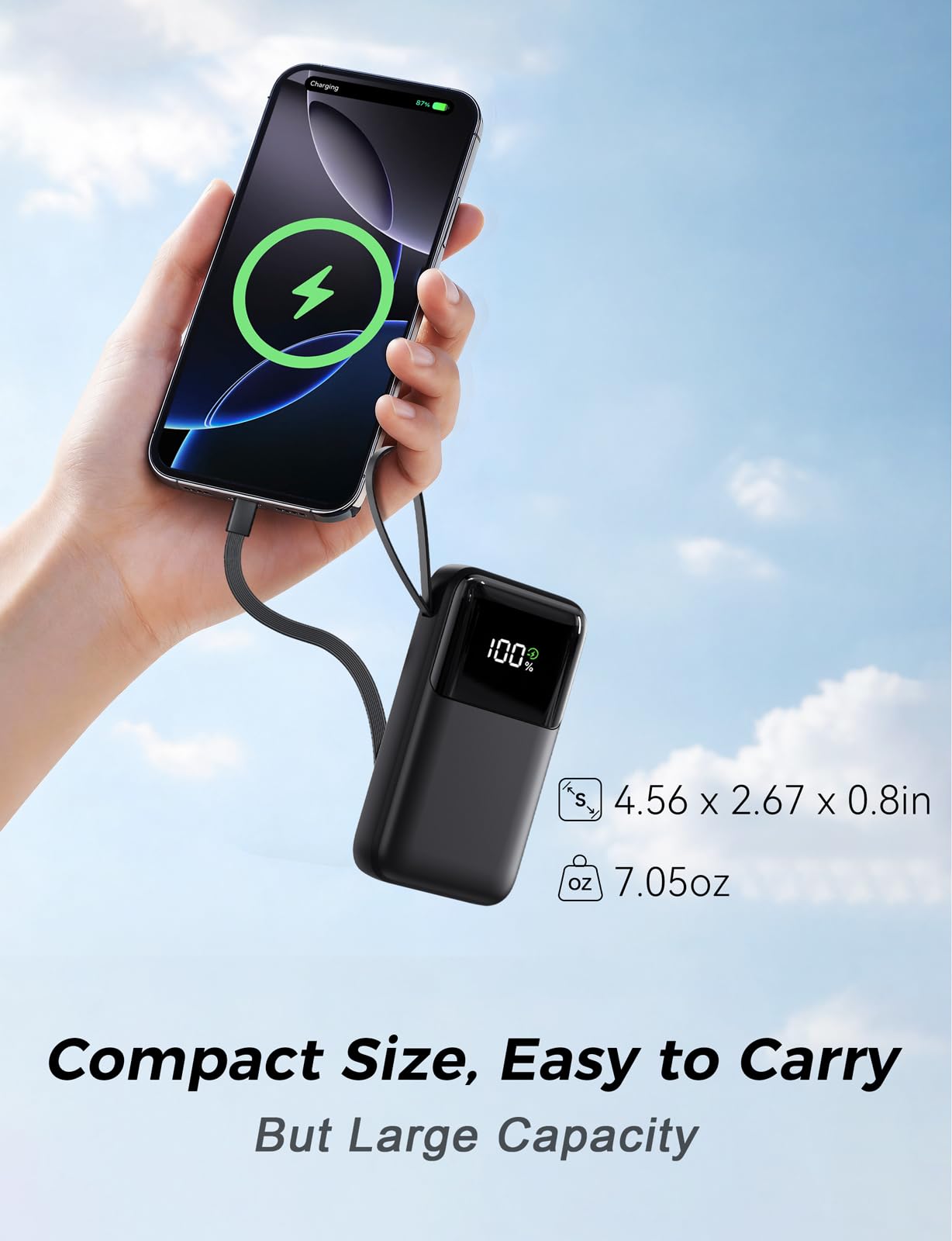 Power Bank, 15000mAh Portable Charger with Built in Cable, 22.5W Fast Charging, 6 Outputs, Slim Travel Essential Battery Pack with LED Display, Compatible with iPhone 17/16/15/14/13, iPad Black - Deeunta Domain