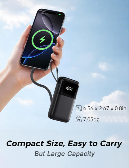 Power Bank, 15000mAh Portable Charger with Built in Cable, 22.5W Fast Charging, 6 Outputs, Slim Travel Essential Battery Pack with LED Display, Compatible with iPhone 17/16/15/14/13, iPad Black - Deeunta Domain