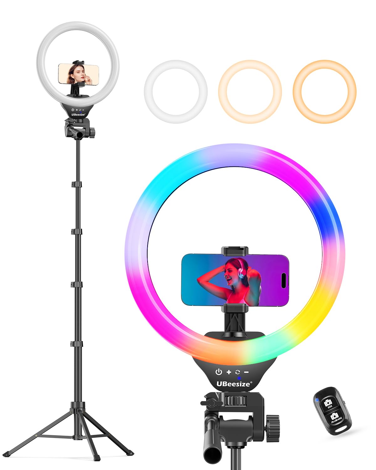 UBeesize 12'' LED RGB Ring Light with 62'' Tripod Stand, Selfie Ring Light for Video Recording, Live Streaming, TikTok & YouTube, Compatible with iPhone & Android - Deeunta Domain