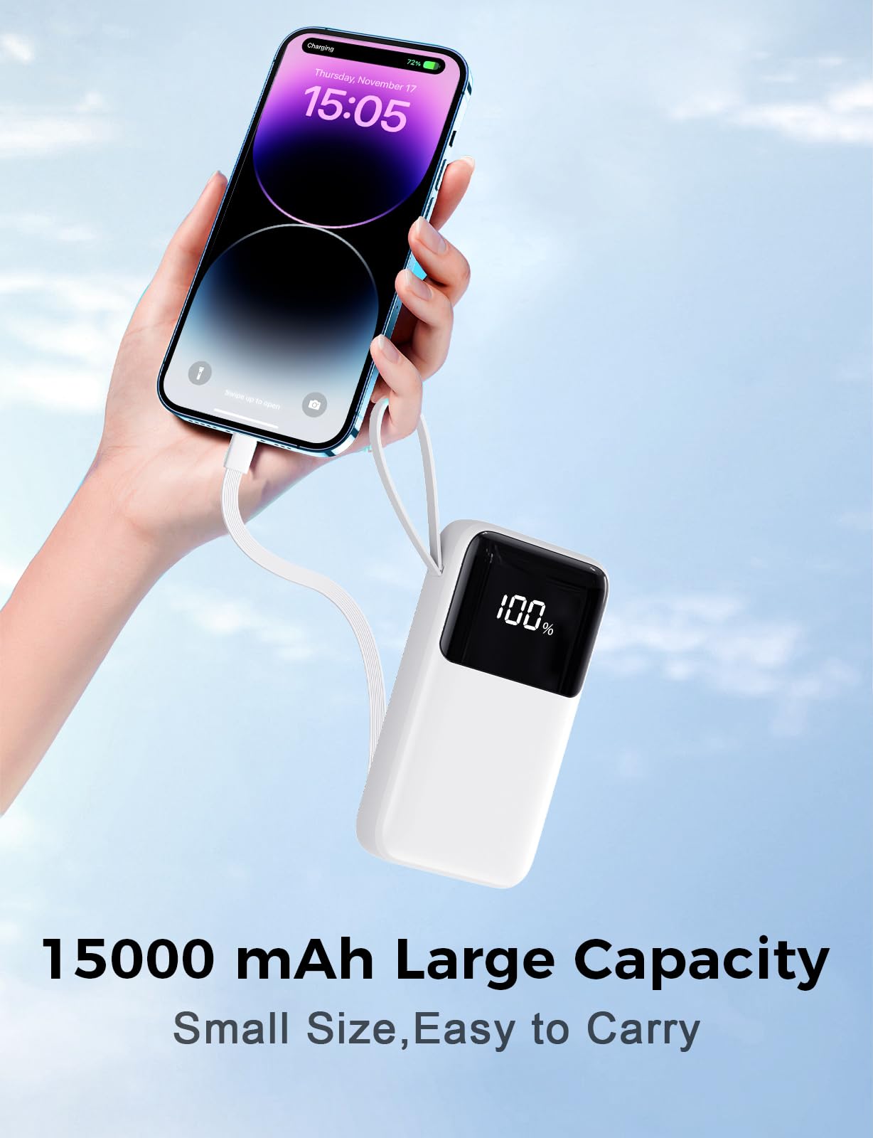 Power Bank, 15000mAh Portable Charger with Built in Cable, 22.5W Fast Charging, 6 Outputs, Slim Travel Essential Battery Pack with LED Display, Compatible with iPhone 17/16/15/14/13, iPad Black - Deeunta Domain
