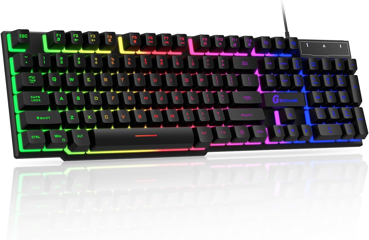 GEODMAER 104 Keys Gaming Keyboard, Full Size LED Backlit Wired Keyboard with Multimedia Keys, Anti-Ghosting, Spill-Resistant Membrane Gaming Keyboard for PC Laptop - Deeunta Domain