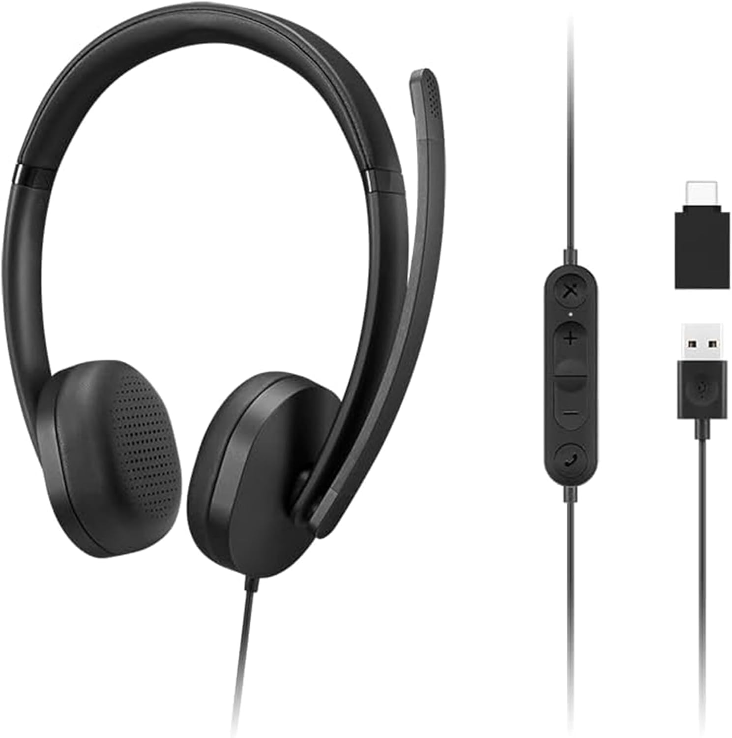 Lenovo 115 USB-A/USB-C Wired Stereo Headset – Lightweight, Noise-Cancelling, in-Line Control Box, USB-A to USB-C Adapter, Over-Ear Design, Headset with Mic for PC and Laptop, Black - Deeunta Domain