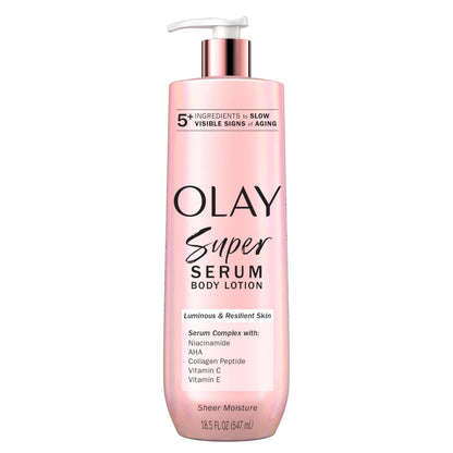 Olay Super Serum Hand & Body Lotion for Dry Skin, 24hr Long Lasting Hydration, 5+ Ingredient Complex for Bright Even Firm Luminous Skin, Sweet Vanilla & Soft Wood Scent, 18.5 fl oz - Deeunta Domain