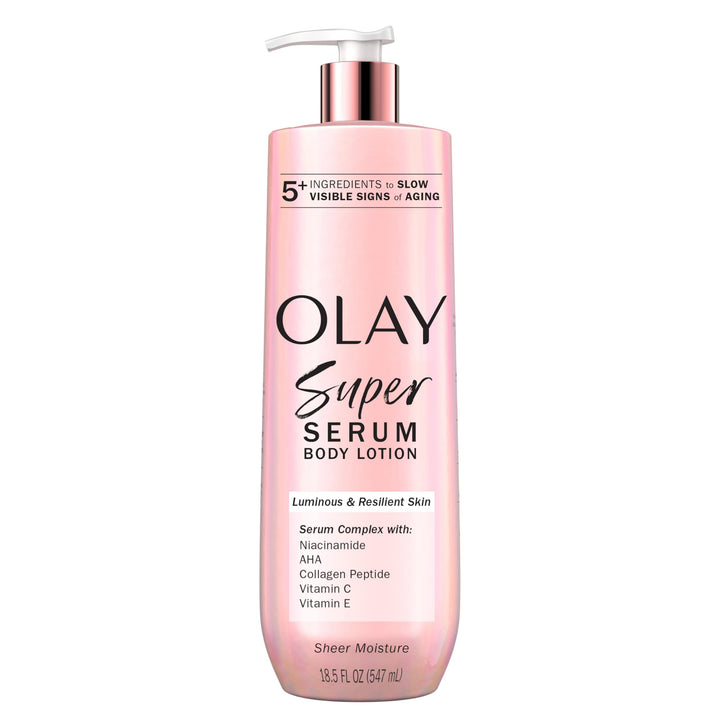 Olay Super Serum Hand & Body Lotion for Dry Skin, 24hr Long Lasting Hydration, 5+ Ingredient Complex for Bright Even Firm Luminous Skin, Sweet Vanilla & Soft Wood Scent, 18.5 fl oz - Deeunta Domain
