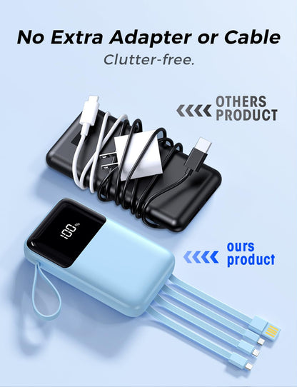Power Bank, 15000mAh Portable Charger with Built in Cable, 22.5W Fast Charging, 6 Outputs, Slim Travel Essential Battery Pack with LED Display, Compatible with iPhone 17/16/15/14/13, iPad Black - Deeunta Domain