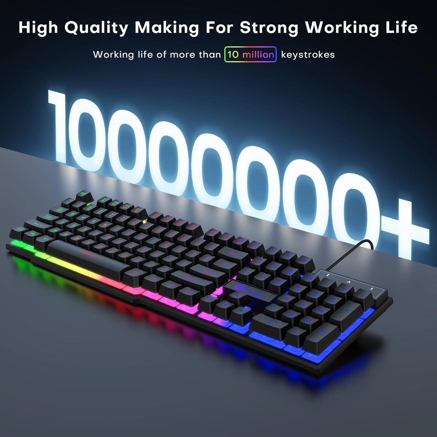 GEODMAER 104 Keys Gaming Keyboard, Full Size LED Backlit Wired Keyboard with Multimedia Keys, Anti-Ghosting, Spill-Resistant Membrane Gaming Keyboard for PC Laptop - Deeunta Domain