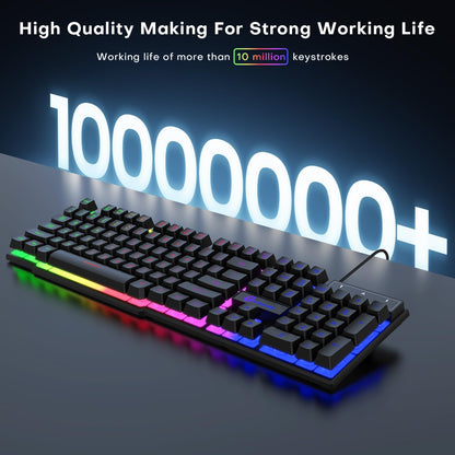 GEODMAER 104 Keys Gaming Keyboard, Full Size LED Backlit Wired Keyboard with Multimedia Keys, Anti-Ghosting, Spill-Resistant Membrane Gaming Keyboard for PC Laptop - Deeunta Domain