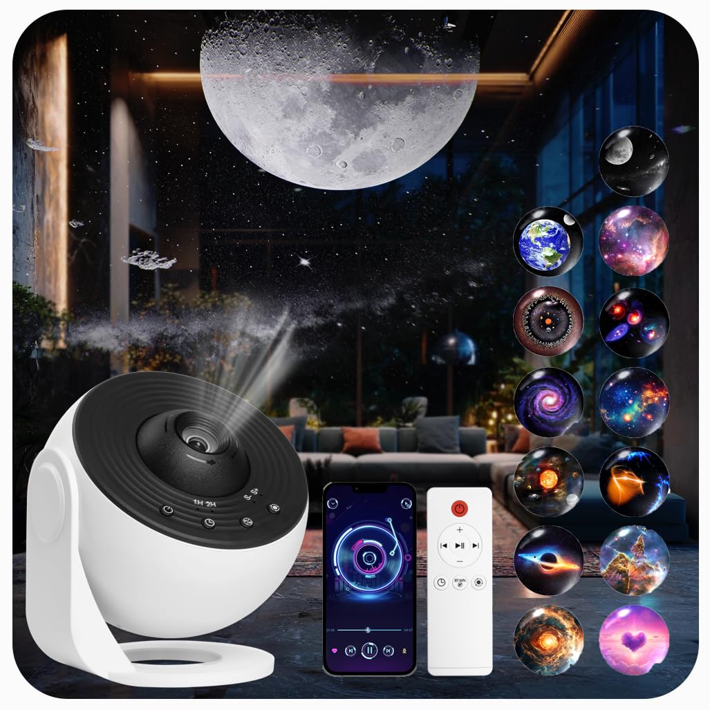 Galaxy Projector for Bedroom Pro Version, HD 12 in 1 Film Discs Star Projector Galaxy Light, Planetarium Projector with Timer, White Noise, 360 ° Rotation, Bluetooth, Remote Control - Deeunta Domain