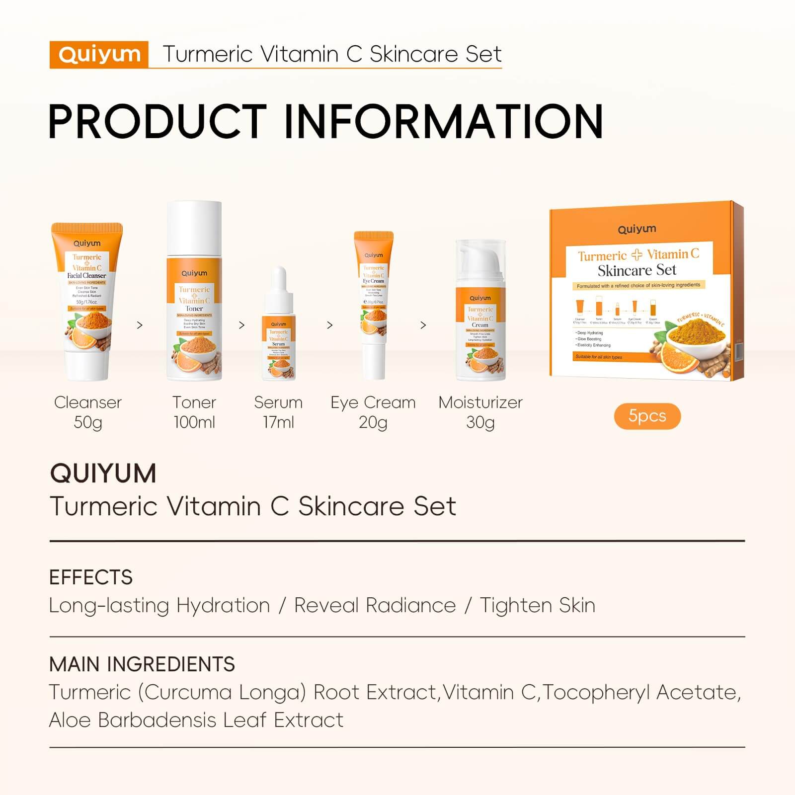 QUIYUM Skin Care Set, Turmeric Vitamin C Skincare 7PCS - Facial Skin Care Routine Kit for Women, Dark Spot Remover for Face, Reduce Acne, Oil Control, Deep Clean, Birthday Mother's Day Gifts Sets - Deeunta Domain