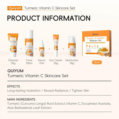 QUIYUM Skin Care Set, Turmeric Vitamin C Skincare 7PCS - Facial Skin Care Routine Kit for Women, Dark Spot Remover for Face, Reduce Acne, Oil Control, Deep Clean, Birthday Mother's Day Gifts Sets - Deeunta Domain