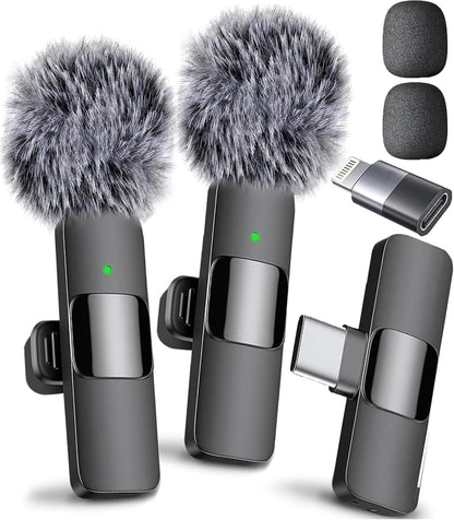 Mini Mic Pro (Latest Model - Wireless Mini Microphone for iPhone, iPad, Android - 2 Pack Lavalier Microphone for Video Recording - iPhone Mic Crystal Clear Recording with USB-C for Content Creators - Deeunta Domain