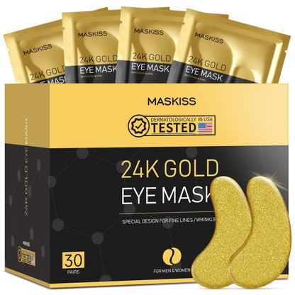 Maskiss 24k Gold Under Eye Patches (50 Pairs), eye mask, Collagen Skin Care Products, Eye Patches for Puffy Eyes, eye masks for dark circles and puffiness - Deeunta Domain