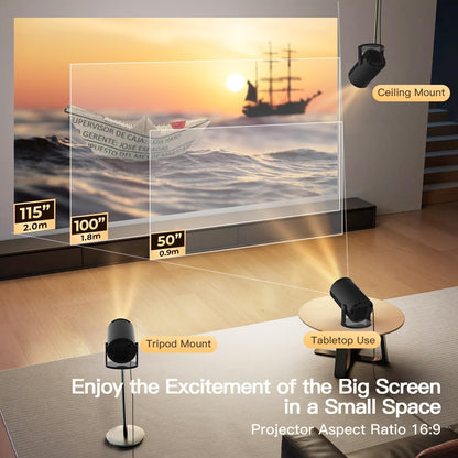 [Built-in Apps & 2026 Upgraded] Mini Projector with Wi-Fi 6 & Bluetooth 5.4, 1080P 4K Support Full HD, Auto Keystone 360° Portable Home Cinema Smart Projector for iOS/Android X1 - Deeunta Domain