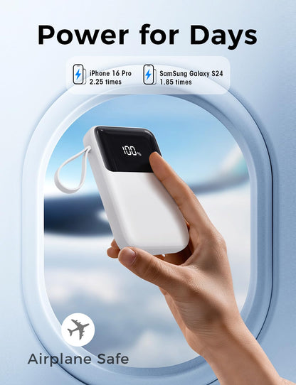 Power Bank, 15000mAh Portable Charger with Built in Cable, 22.5W Fast Charging, 6 Outputs, Slim Travel Essential Battery Pack with LED Display, Compatible with iPhone 17/16/15/14/13, iPad Black - Deeunta Domain