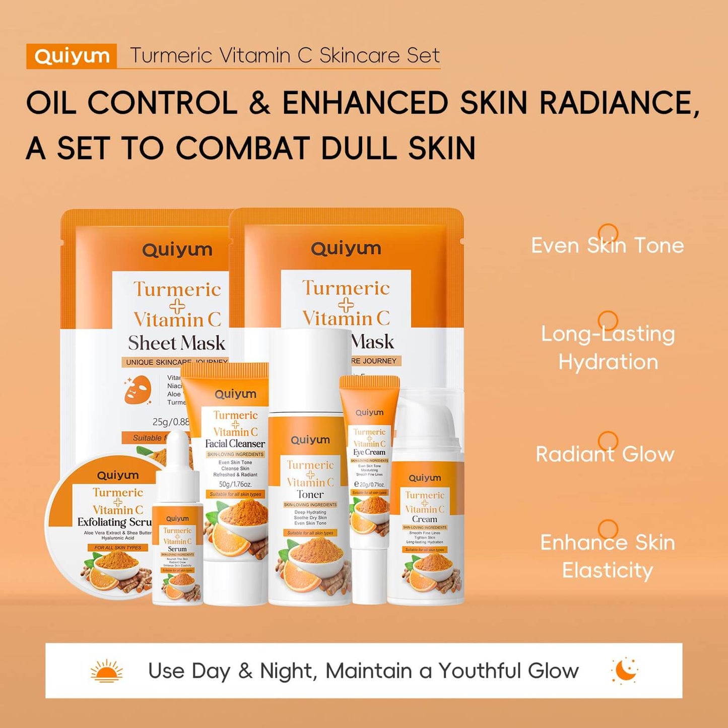QUIYUM Skin Care Set, Turmeric Vitamin C Skincare 7PCS - Facial Skin Care Routine Kit for Women, Dark Spot Remover for Face, Reduce Acne, Oil Control, Deep Clean, Birthday Mother's Day Gifts Sets - Deeunta Domain
