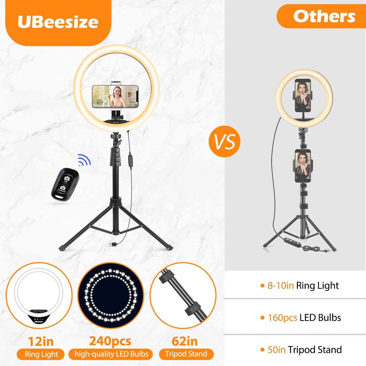 UBeesize 12'' LED RGB Ring Light with 62'' Tripod Stand, Selfie Ring Light for Video Recording, Live Streaming, TikTok & YouTube, Compatible with iPhone & Android - Deeunta Domain
