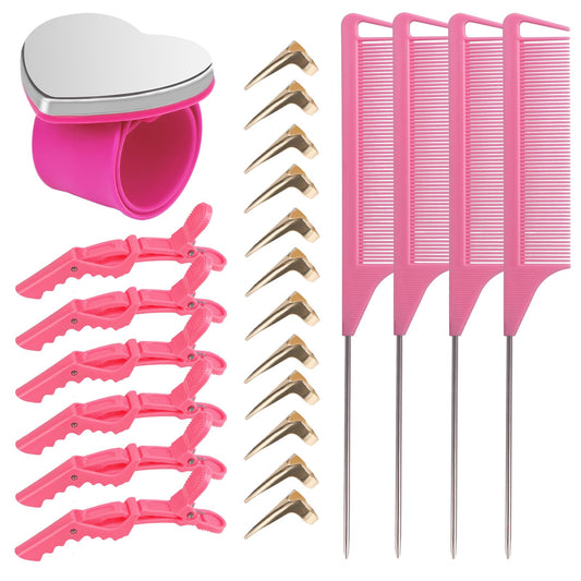 23 Pieces Hair Parting Tools Set, Magnetic Wrist Pin Holder for Braiding, Sectioning Clips, Rat Tail Combs, Hair Parting Rings - Deeunta Domain