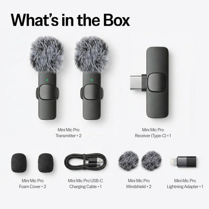 Mini Mic Pro (Latest Model - Wireless Mini Microphone for iPhone, iPad, Android - 2 Pack Lavalier Microphone for Video Recording - iPhone Mic Crystal Clear Recording with USB-C for Content Creators - Deeunta Domain