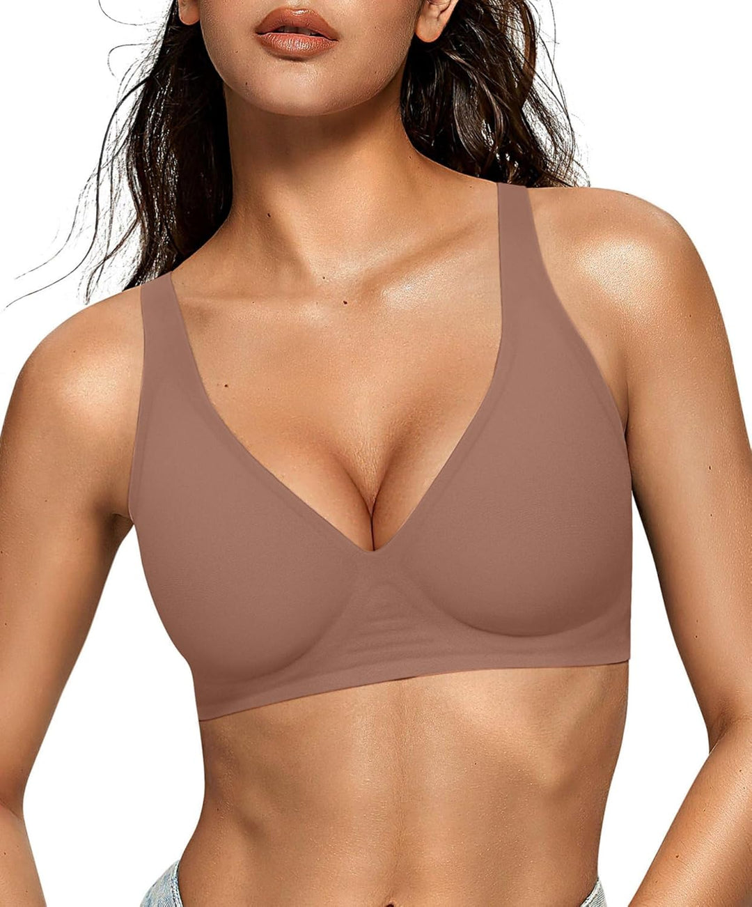 OEAK Womens Deep V Bras Wireless Comfortable Bra Supportive No Underwire Bras Tshirt Push Up Bralettes Plunge Seamless Bra - Deeunta Domain