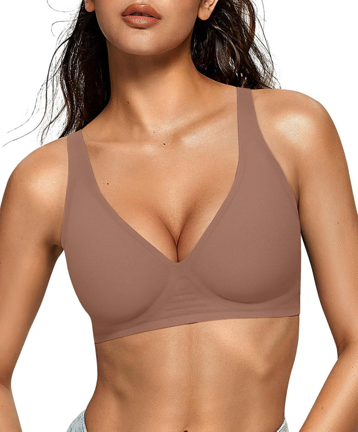 OEAK Womens Deep V Bras Wireless Comfortable Bra Supportive No Underwire Bras Tshirt Push Up Bralettes Plunge Seamless Bra - Deeunta Domain