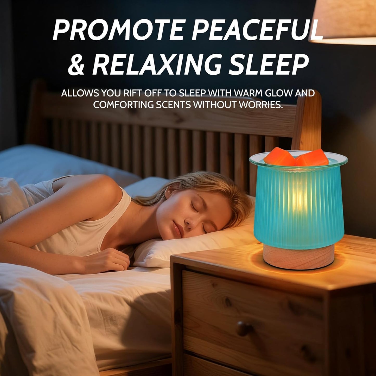 Glass Wax Melt Warmer with Bulb Heating, Elegant Cyan Glass Design, Quickly Melts Wax Blocks, Releases Long-Lasting Fragrance, Perfect Candle Wax Burner and Night Light for Home Kitchen Décor Gifts