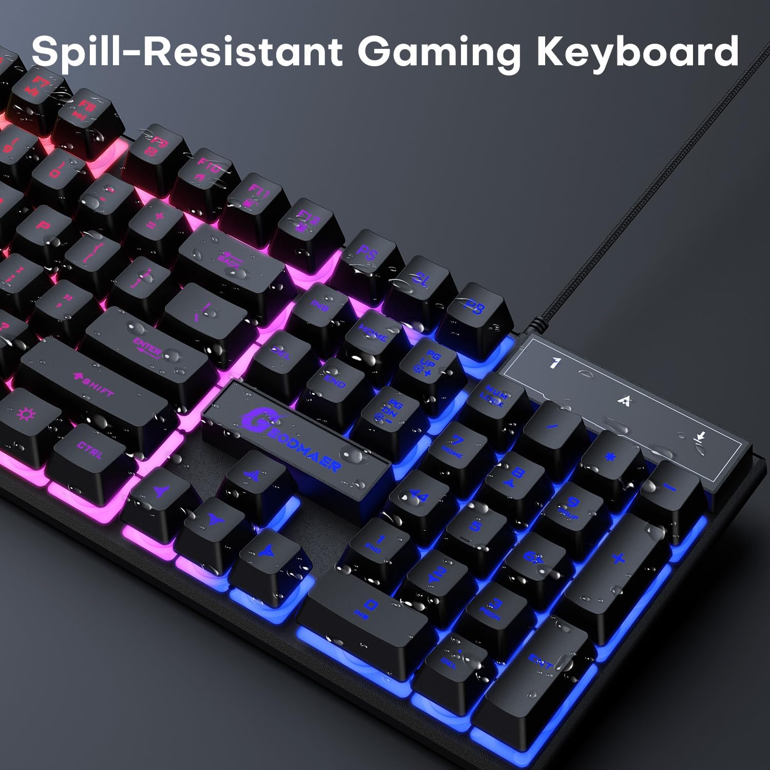 GEODMAER 104 Keys Gaming Keyboard, Full Size LED Backlit Wired Keyboard with Multimedia Keys, Anti-Ghosting, Spill-Resistant Membrane Gaming Keyboard for PC Laptop - Deeunta Domain