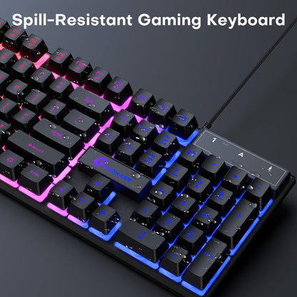 GEODMAER 104 Keys Gaming Keyboard, Full Size LED Backlit Wired Keyboard with Multimedia Keys, Anti-Ghosting, Spill-Resistant Membrane Gaming Keyboard for PC Laptop - Deeunta Domain
