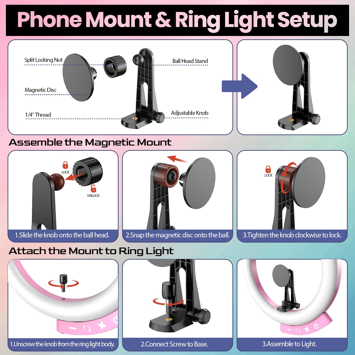 UBeesize 12'' LED RGB Ring Light with 62'' Tripod Stand, Selfie Ring Light for Video Recording, Live Streaming, TikTok & YouTube, Compatible with iPhone & Android - Deeunta Domain