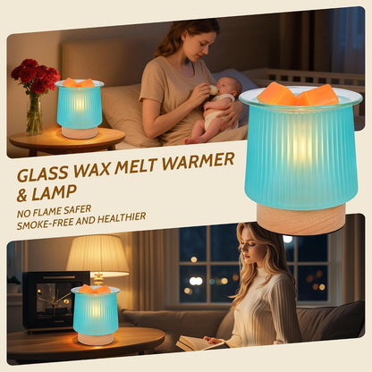 Glass Wax Melt Warmer with Bulb Heating, Elegant Cyan Glass Design, Quickly Melts Wax Blocks, Releases Long-Lasting Fragrance, Perfect Candle Wax Burner and Night Light for Home Kitchen Décor Gifts