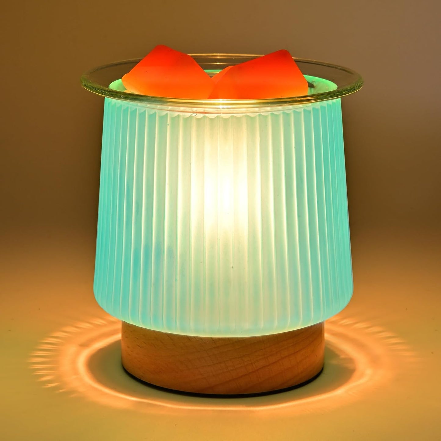 Glass Wax Melt Warmer with Bulb Heating, Elegant Cyan Glass Design, Quickly Melts Wax Blocks, Releases Long-Lasting Fragrance, Perfect Candle Wax Burner and Night Light for Home Kitchen Décor Gifts