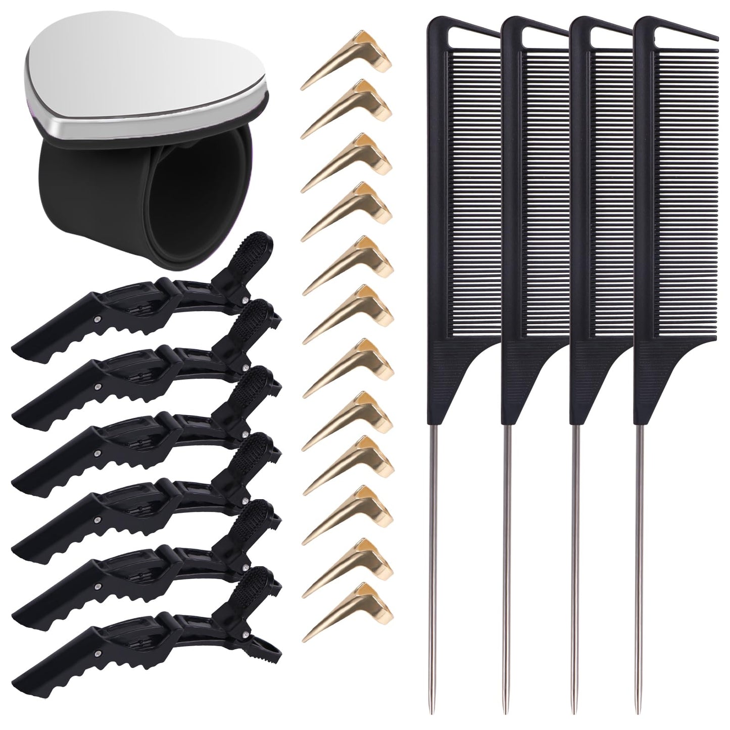 23 Pieces Hair Parting Tools Set, Magnetic Wrist Pin Holder for Braiding, Sectioning Clips, Rat Tail Combs, Hair Parting Rings - Deeunta Domain