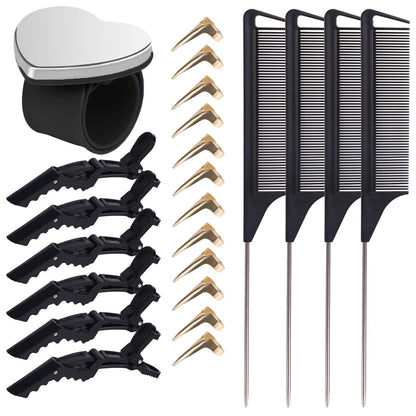 23 Pieces Hair Parting Tools Set, Magnetic Wrist Pin Holder for Braiding, Sectioning Clips, Rat Tail Combs, Hair Parting Rings - Deeunta Domain
