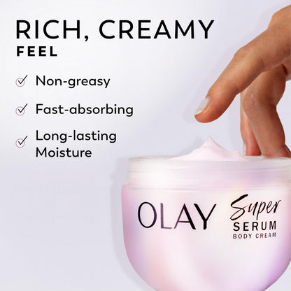 Olay Super Serum Hand & Body Lotion for Dry Skin, 24hr Long Lasting Hydration, 5+ Ingredient Complex for Bright Even Firm Luminous Skin, Sweet Vanilla & Soft Wood Scent, 18.5 fl oz - Deeunta Domain