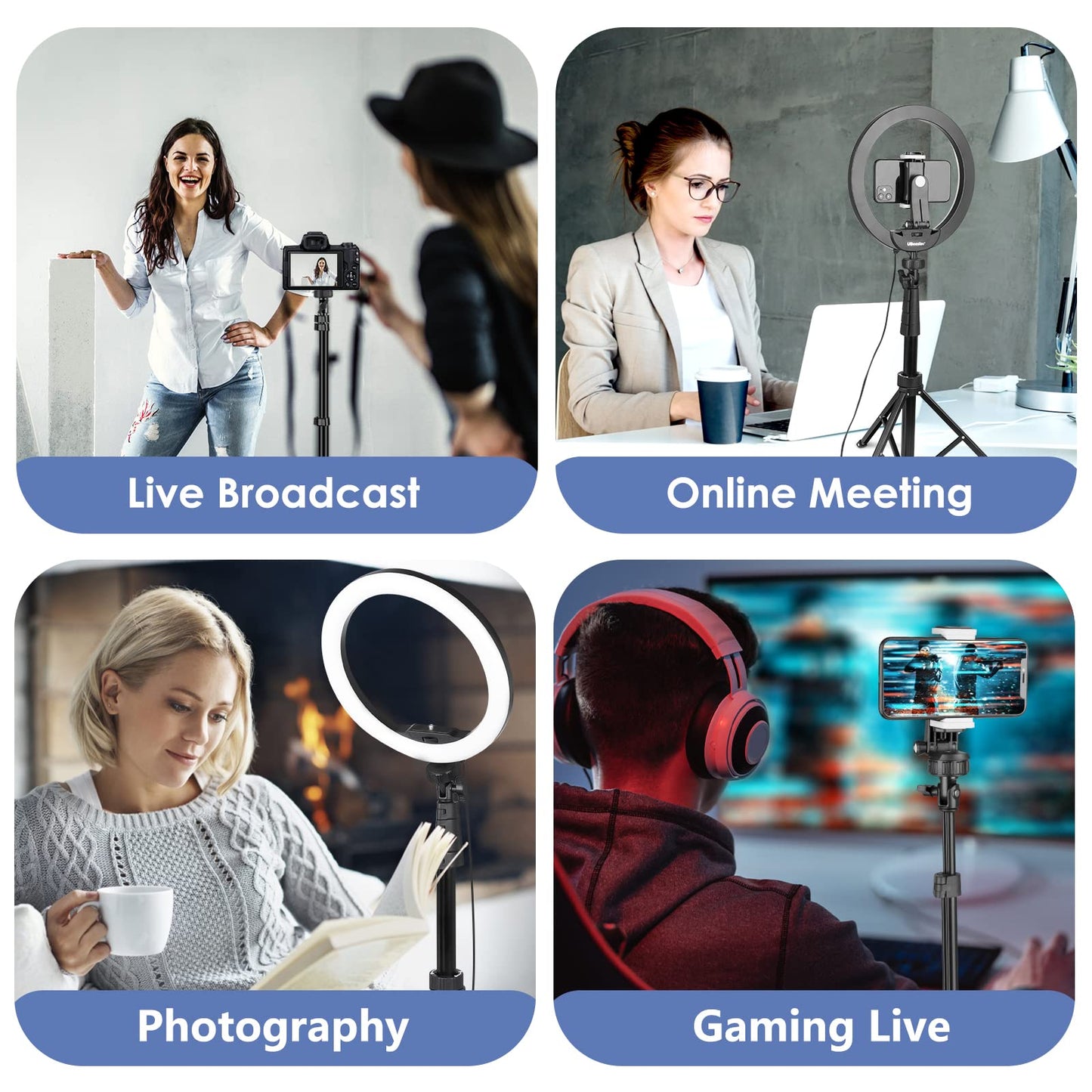 UBeesize 12'' LED RGB Ring Light with 62'' Tripod Stand, Selfie Ring Light for Video Recording, Live Streaming, TikTok & YouTube, Compatible with iPhone & Android - Deeunta Domain