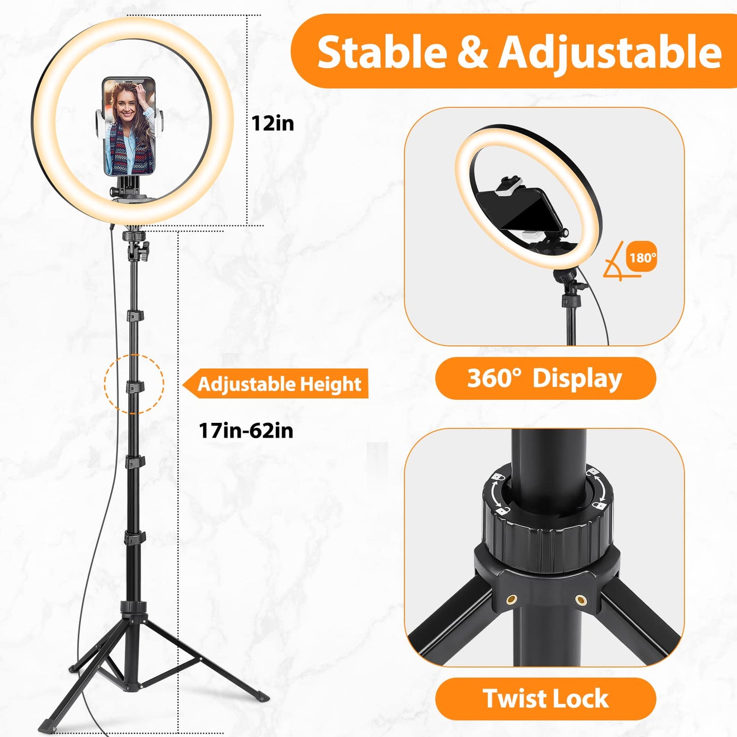 UBeesize 12'' LED RGB Ring Light with 62'' Tripod Stand, Selfie Ring Light for Video Recording, Live Streaming, TikTok & YouTube, Compatible with iPhone & Android - Deeunta Domain