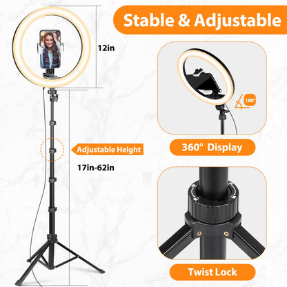 UBeesize 12'' LED RGB Ring Light with 62'' Tripod Stand, Selfie Ring Light for Video Recording, Live Streaming, TikTok & YouTube, Compatible with iPhone & Android - Deeunta Domain
