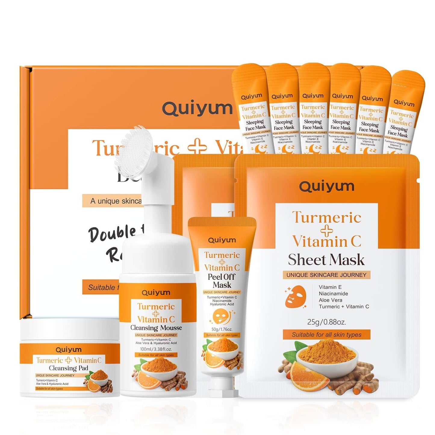 QUIYUM Skin Care Set, Turmeric Vitamin C Skincare 7PCS - Facial Skin Care Routine Kit for Women, Dark Spot Remover for Face, Reduce Acne, Oil Control, Deep Clean, Birthday Mother's Day Gifts Sets - Deeunta Domain