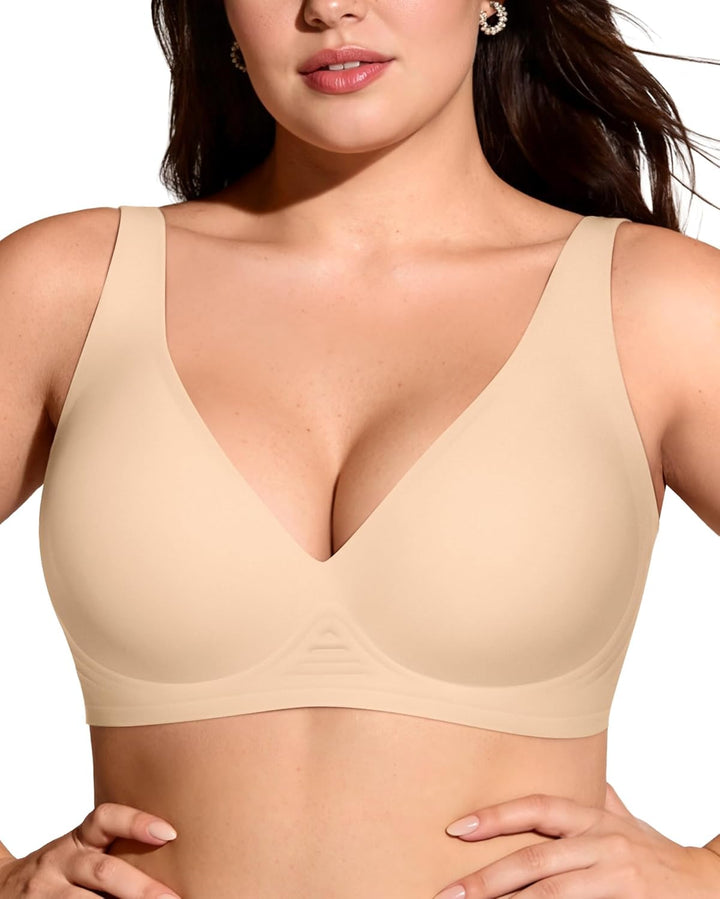OEAK Womens Deep V Bras Wireless Comfortable Bra Supportive No Underwire Bras Tshirt Push Up Bralettes Plunge Seamless Bra - Deeunta Domain