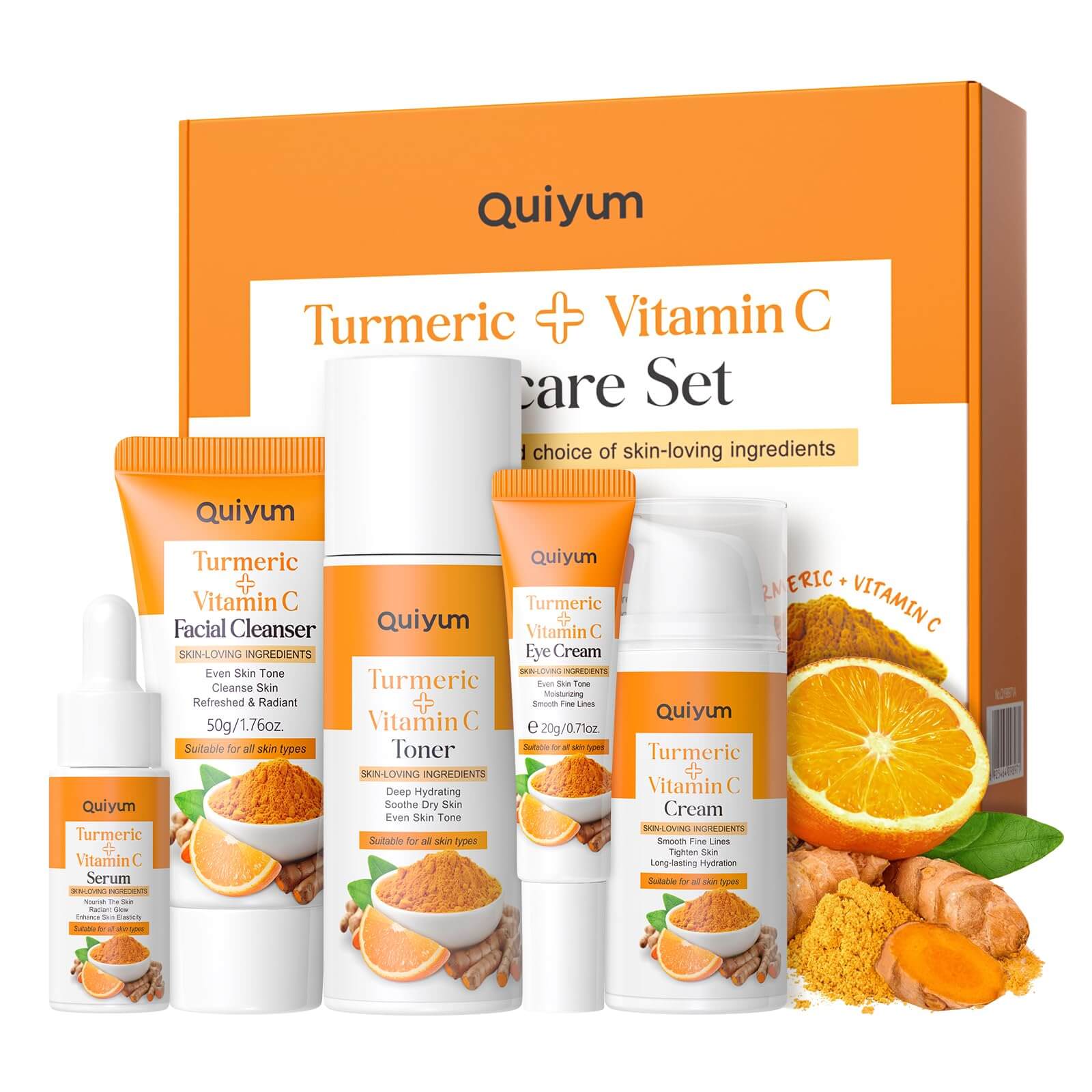 QUIYUM Skin Care Set, Turmeric Vitamin C Skincare 7PCS - Facial Skin Care Routine Kit for Women, Dark Spot Remover for Face, Reduce Acne, Oil Control, Deep Clean, Birthday Mother's Day Gifts Sets - Deeunta Domain
