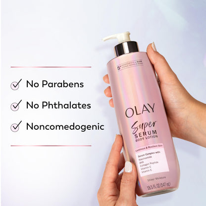Olay Super Serum Hand & Body Lotion for Dry Skin, 24hr Long Lasting Hydration, 5+ Ingredient Complex for Bright Even Firm Luminous Skin, Sweet Vanilla & Soft Wood Scent, 18.5 fl oz - Deeunta Domain