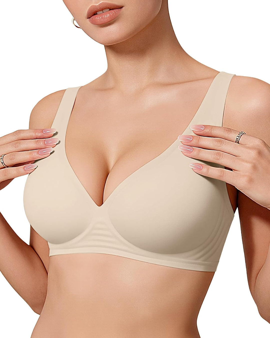 OEAK Womens Deep V Bras Wireless Comfortable Bra Supportive No Underwire Bras Tshirt Push Up Bralettes Plunge Seamless Bra - Deeunta Domain