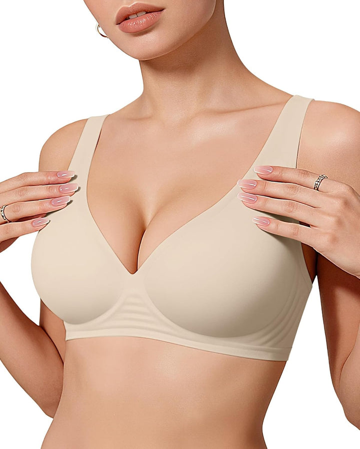 OEAK Womens Deep V Bras Wireless Comfortable Bra Supportive No Underwire Bras Tshirt Push Up Bralettes Plunge Seamless Bra - Deeunta Domain