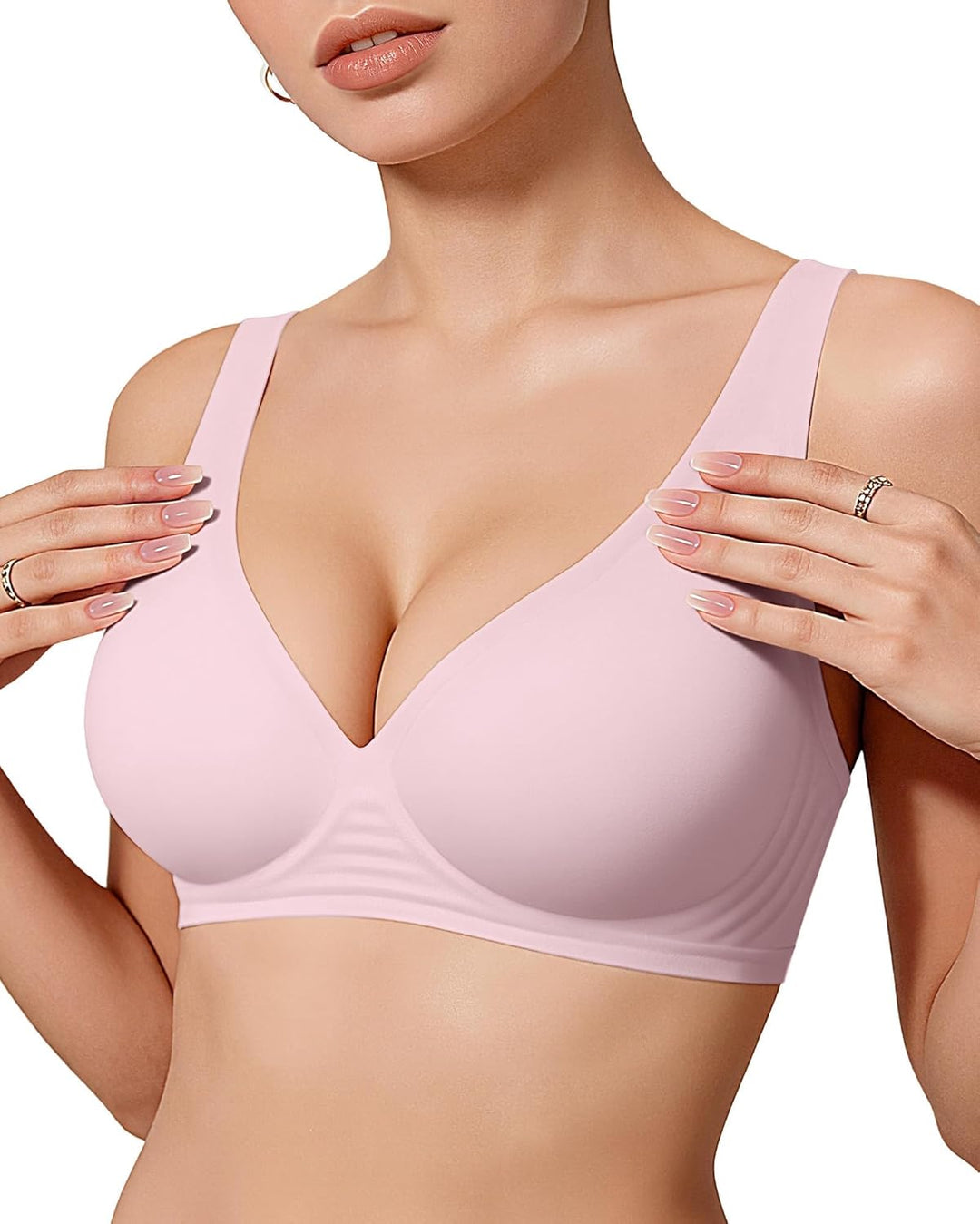 OEAK Womens Deep V Bras Wireless Comfortable Bra Supportive No Underwire Bras Tshirt Push Up Bralettes Plunge Seamless Bra - Deeunta Domain