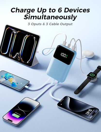 Power Bank, 15000mAh Portable Charger with Built in Cable, 22.5W Fast Charging, 6 Outputs, Slim Travel Essential Battery Pack with LED Display, Compatible with iPhone 17/16/15/14/13, iPad Black - Deeunta Domain