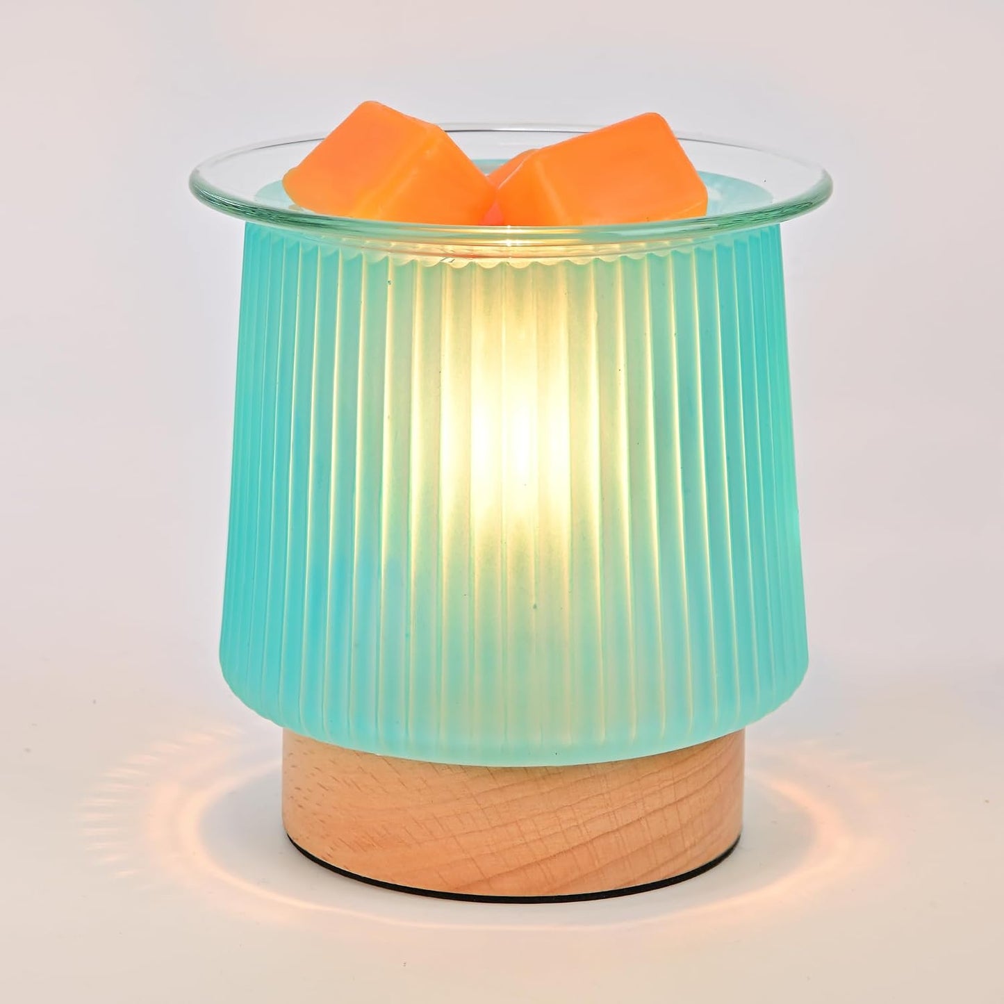 Glass Wax Melt Warmer with Bulb Heating, Elegant Cyan Glass Design, Quickly Melts Wax Blocks, Releases Long-Lasting Fragrance, Perfect Candle Wax Burner and Night Light for Home Kitchen Décor Gifts