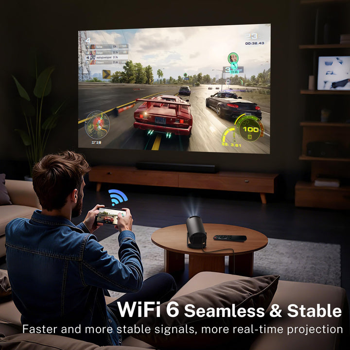 [Built-in Apps & 2026 Upgraded] Mini Projector with Wi-Fi 6 & Bluetooth 5.4, 1080P 4K Support Full HD, Auto Keystone 360° Portable Home Cinema Smart Projector for iOS/Android X1 - Deeunta Domain