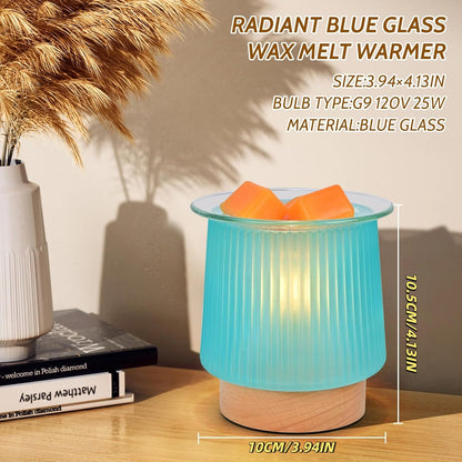Glass Wax Melt Warmer with Bulb Heating, Elegant Cyan Glass Design, Quickly Melts Wax Blocks, Releases Long-Lasting Fragrance, Perfect Candle Wax Burner and Night Light for Home Kitchen Décor Gifts