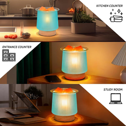 Glass Wax Melt Warmer with Bulb Heating, Elegant Cyan Glass Design, Quickly Melts Wax Blocks, Releases Long-Lasting Fragrance, Perfect Candle Wax Burner and Night Light for Home Kitchen Décor Gifts